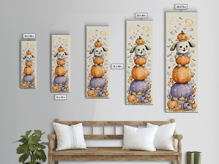 The Pumpkin Puppy, Watercolor Halloween Art, Tall Narrow Wall Art, Framed Canvas Print, Cute Halloween Wall Art