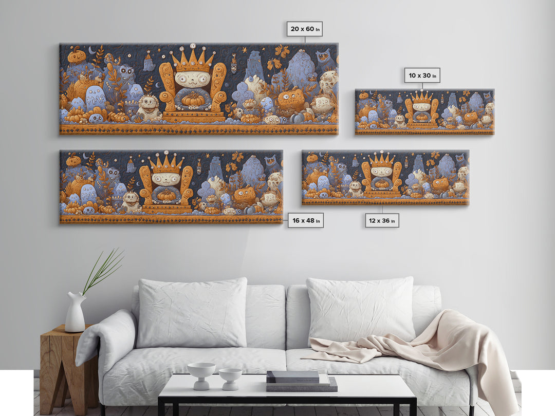 The Watcher In The Coral Throne, Felt Halloween Art, Extra Wide Wall Art, Canvas Print, Cute Halloween Wall Art