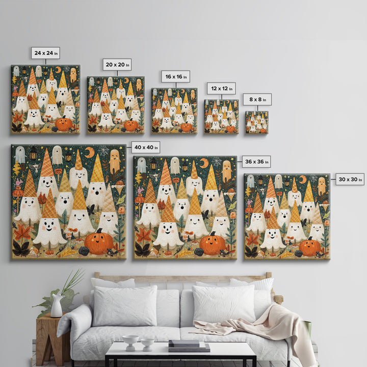 The Ice-Cream Ghost Parade, Retro Halloween Art, Square Wall Art, Canvas Print, Cute Halloween Wall Art