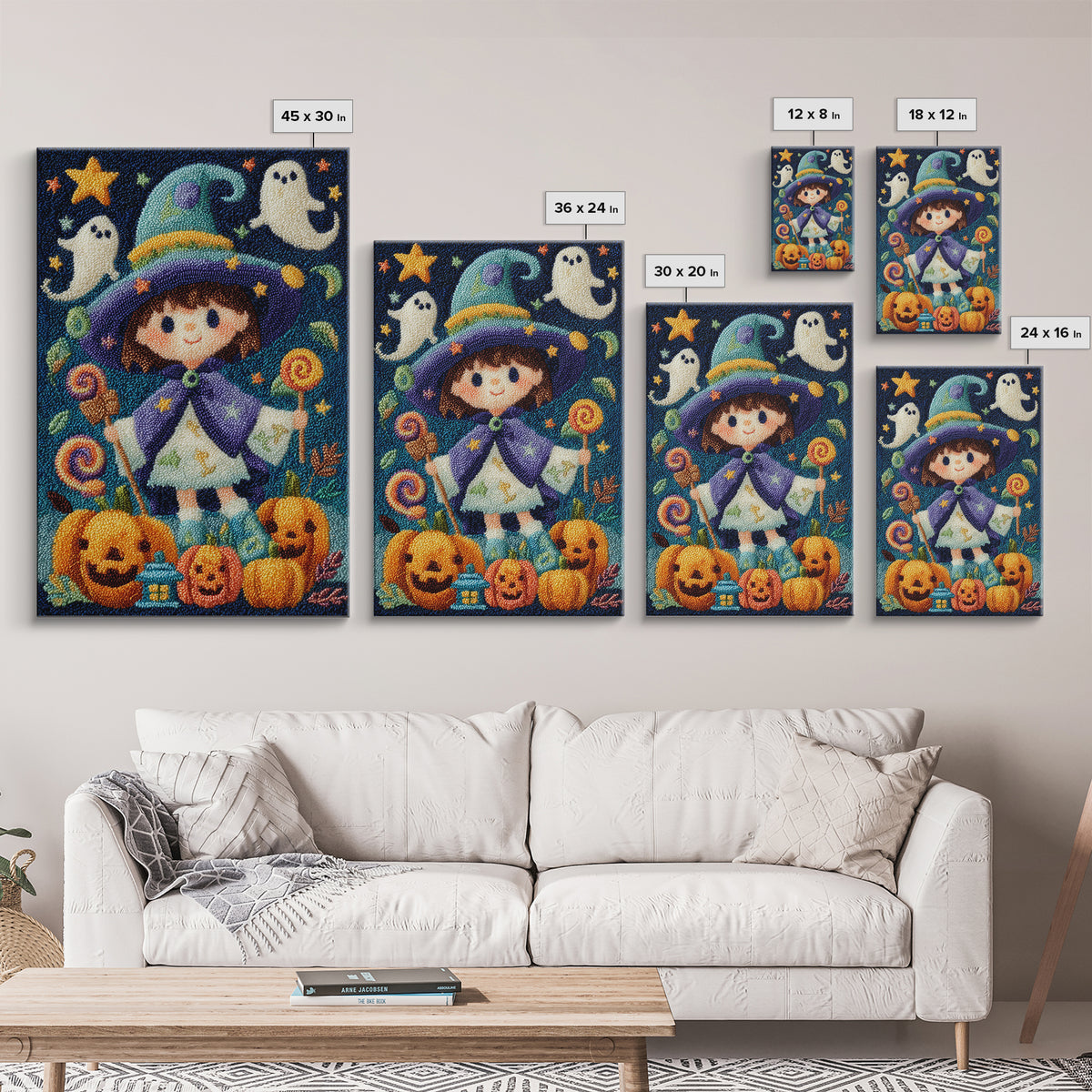 The Star-Cape Magician, Embroidered Halloween Art, Vertical Wall Art, Canvas Print, Cute Halloween Wall Art