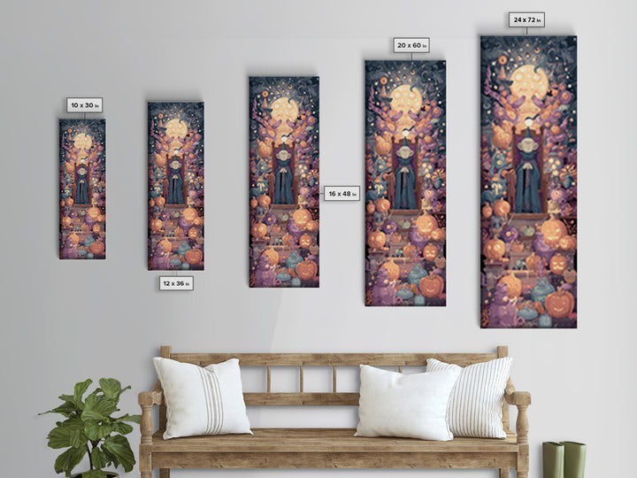 The Dreaming Priest Of The Outer Gate, Vector Halloween Art, Tall Narrow Wall Art, Framed Canvas Print, Cute Halloween Wall Art