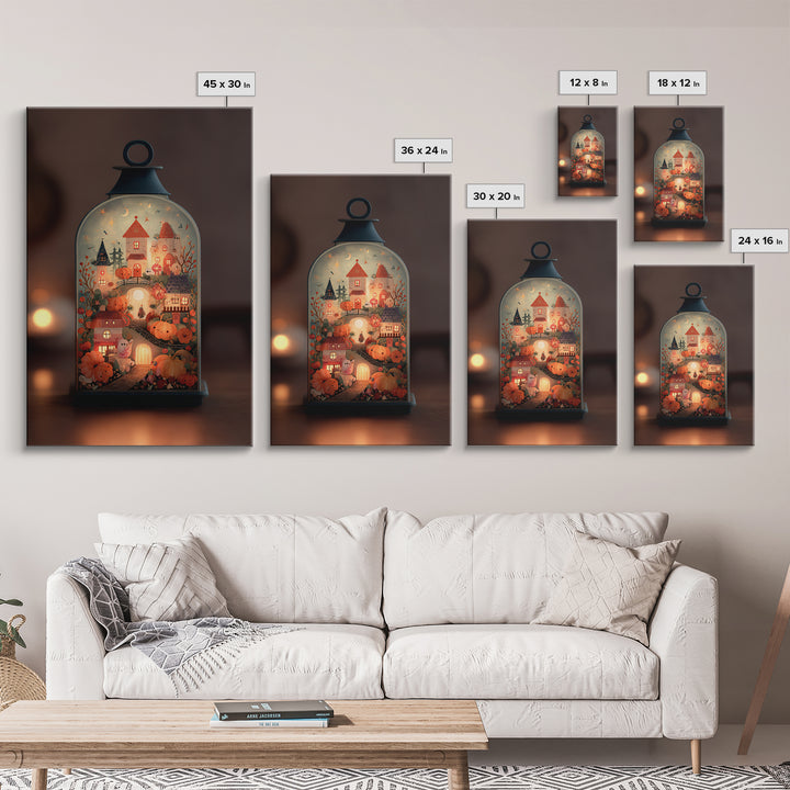 The World Inside A Lantern, Folk Halloween Art, Vertical Wall Art, Canvas Print, Cute Halloween Wall Art