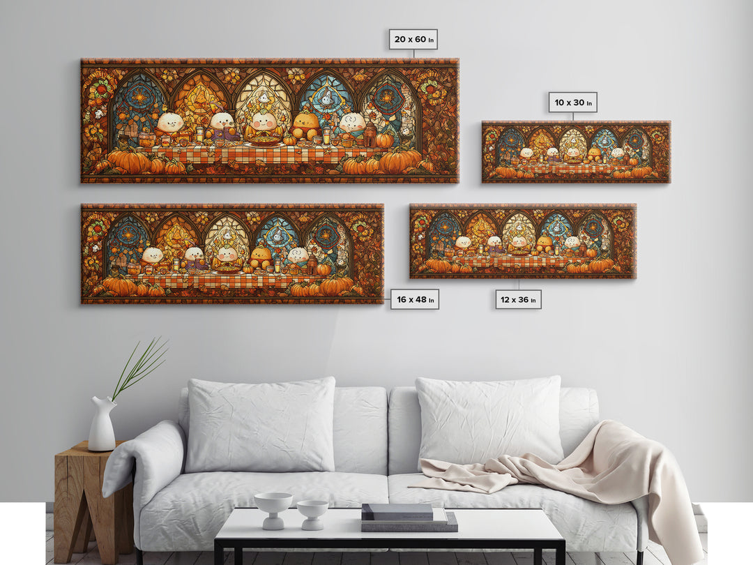 The Candy Corn Picnic, Stained Glass Halloween, Extra Wide Wall Art, Canvas Print, Cute Halloween Wall Art
