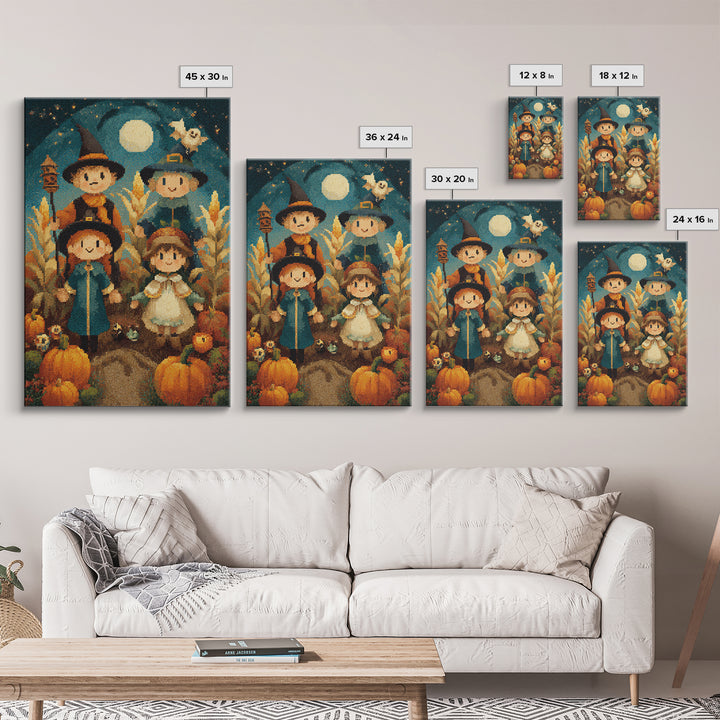 The Starry Cornfield Maze, Pixel Halloween Art, Vertical Wall Art, Canvas Print, Cute Halloween Wall Art