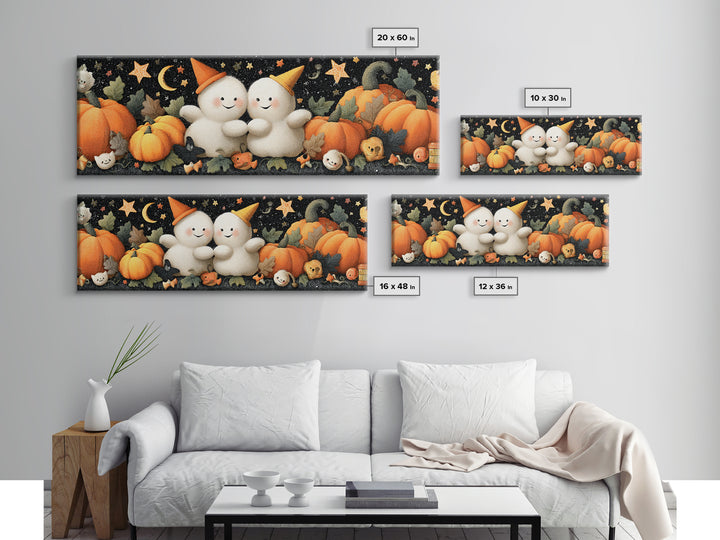 The Halloween Friendship Spell, Plush Halloween Art, Extra Wide Wall Art, Canvas Print, Cute Halloween Wall Art