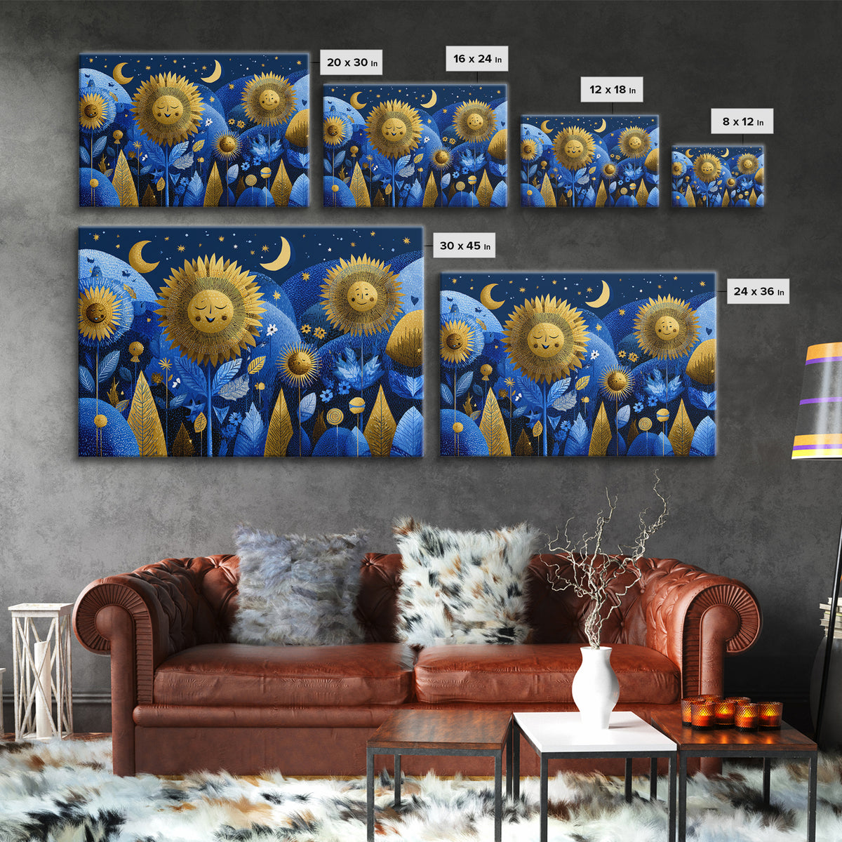 The Singing Sunflowers At Midnight, Screenprint Halloween Art, Landscape Wall Art, Framed Canvas Print, Cute Halloween Wall Art