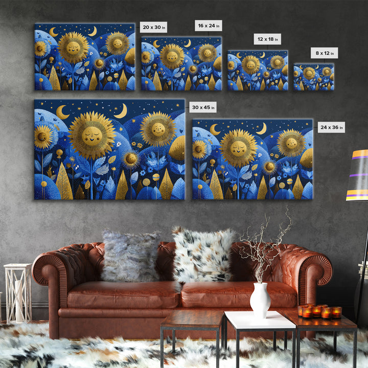 The Singing Sunflowers At Midnight, Screenprint Halloween Art, Landscape Wall Art, Framed Canvas Print, Cute Halloween Wall Art