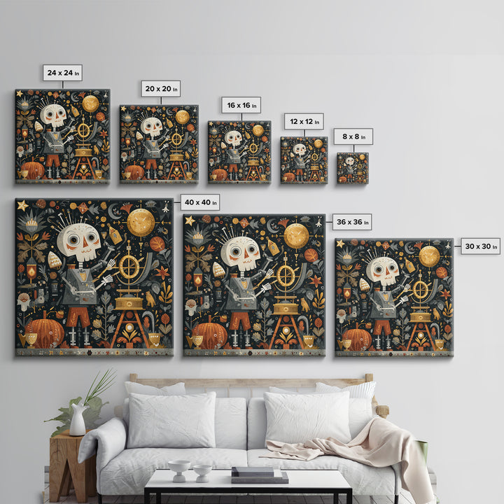 The Astronomer Of The Hollow Sky, Folk Halloween Art, Square Wall Art, Canvas Print, Cute Halloween Wall Art