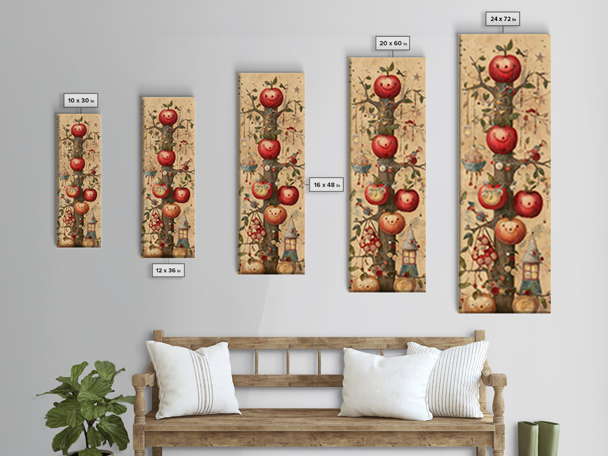 The Enchanted Apple Orchard, Quilled Halloween Art, Tall Narrow Wall Art, Framed Canvas Print, Cute Halloween Wall Art