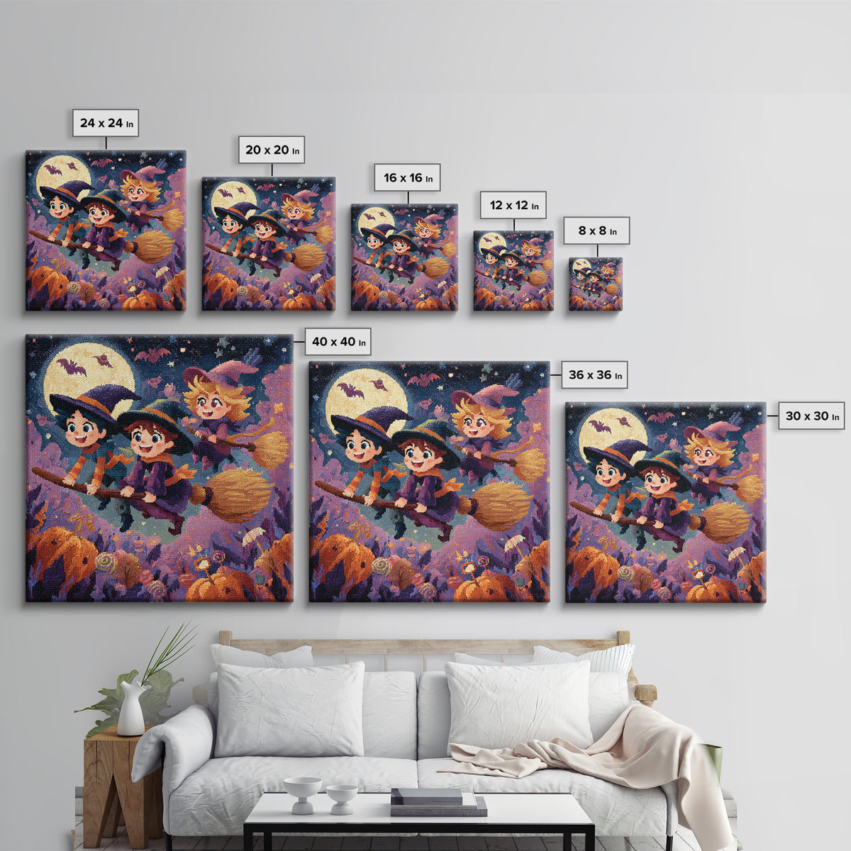 The Candy Comet Adventure, Pixel Halloween Art, Square Wall Art, Canvas Print, Cute Halloween Wall Art
