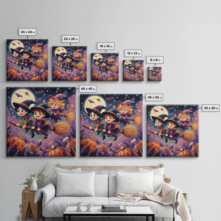 The Candy Comet Adventure, Pixel Halloween Art, Square Wall Art, Canvas Print, Cute Halloween Wall Art