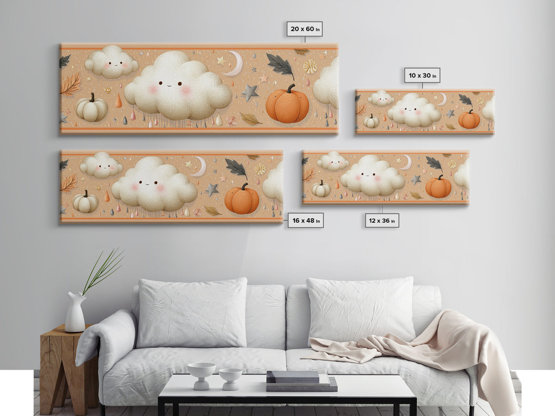 The Cloud Ghost, Hand Sketch Halloween Art, Extra Wide Wall Art, Canvas Print, Cute Halloween Wall Art