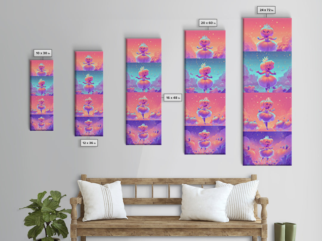 The Pumpkin Princess, Retro Neon Halloween Art, Tall Narrow Wall Art, Canvas Print, Retro Halloween Decor, Neon Wall Art