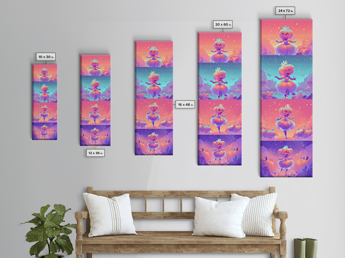 The Pumpkin Princess, Retro Neon Halloween Art, Tall Narrow Wall Art, Canvas Print, Retro Halloween Decor, Neon Wall Art