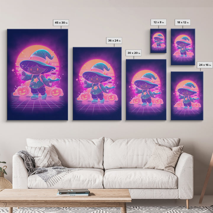 The Little Star Witch, 80s Halloween Wall Art, Vertical Wall Art, Framed Canvas Print, Retro Halloween Decor, Neon Wall Art
