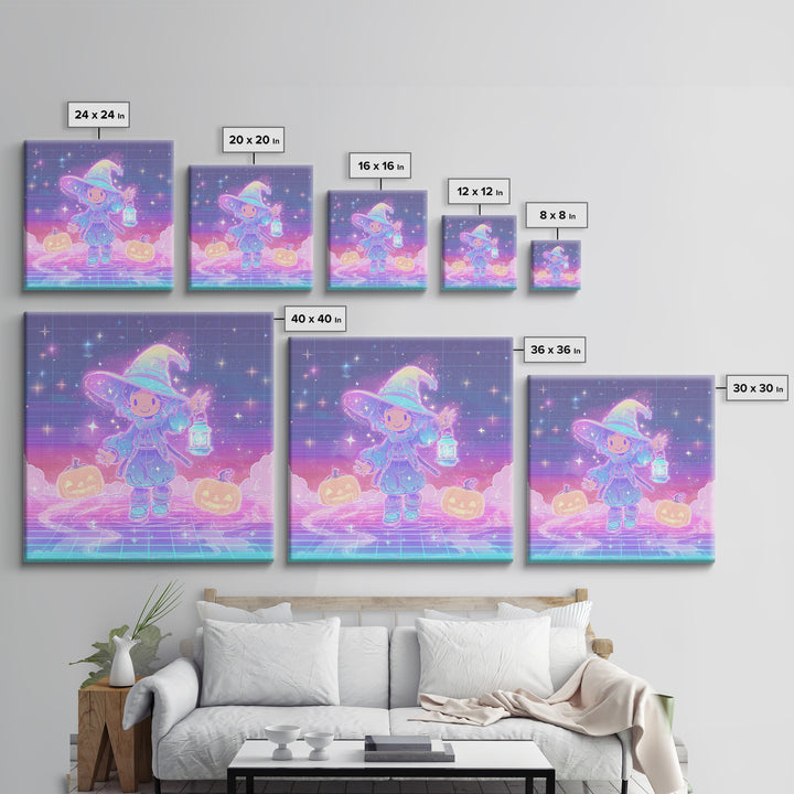 The Little Star Witch, 80s Halloween Wall Art, Square Wall Art, Canvas Print, Retro Halloween Decor, Neon Wall Art, Spooky Wall Decor
