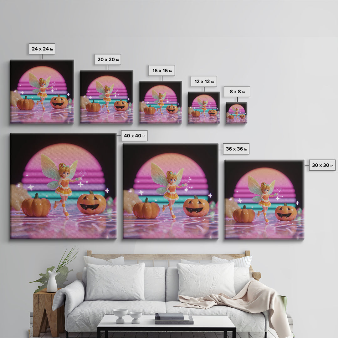 The Candy Corn Fairy, Vaporwave Halloween Decor, Square Wall Art, Canvas Print, Retro Halloween Decor, Neon Wall Art, Halloween Wall Art