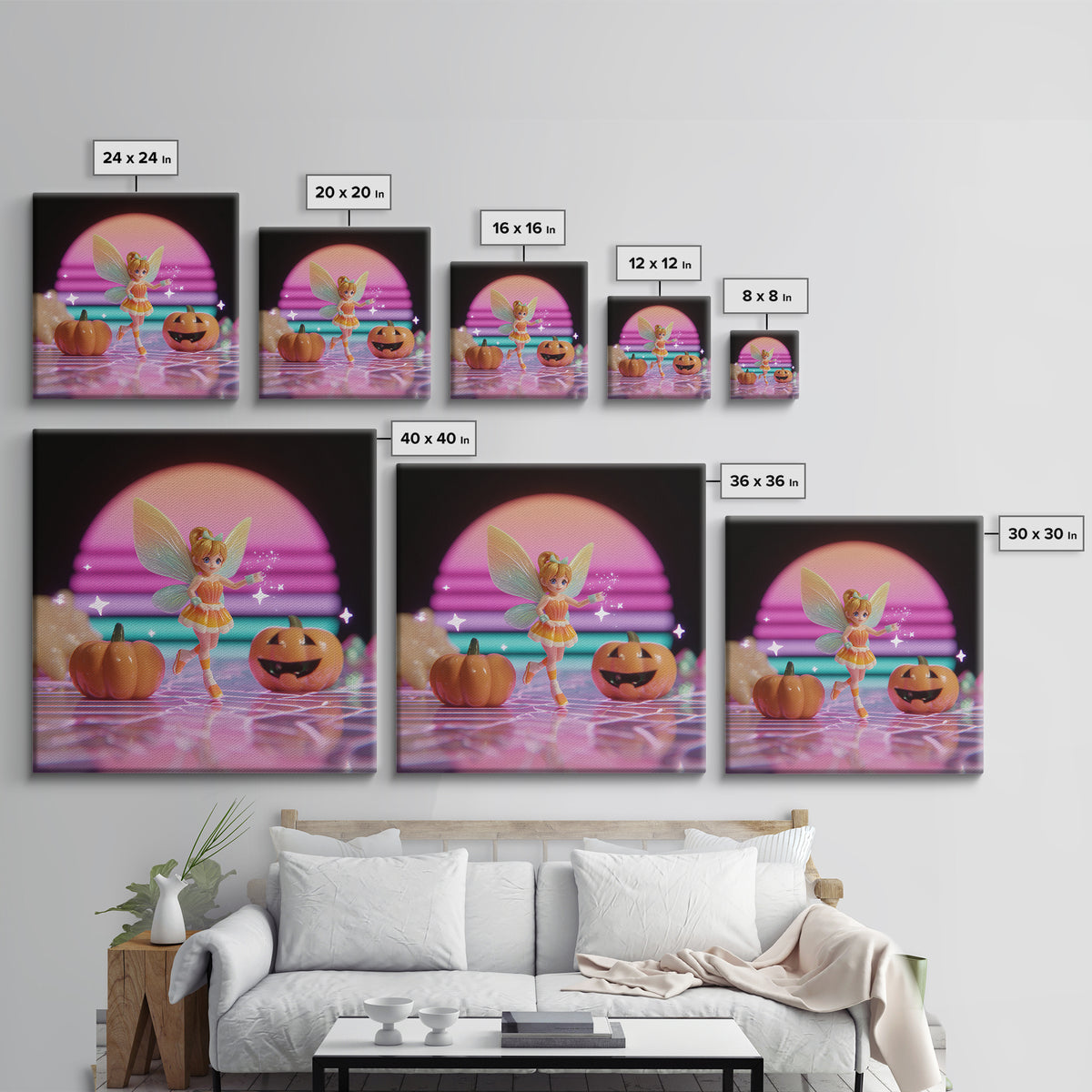 The Candy Corn Fairy, Vaporwave Halloween Decor, Square Wall Art, Canvas Print, Retro Halloween Decor, Neon Wall Art, Halloween Wall Art