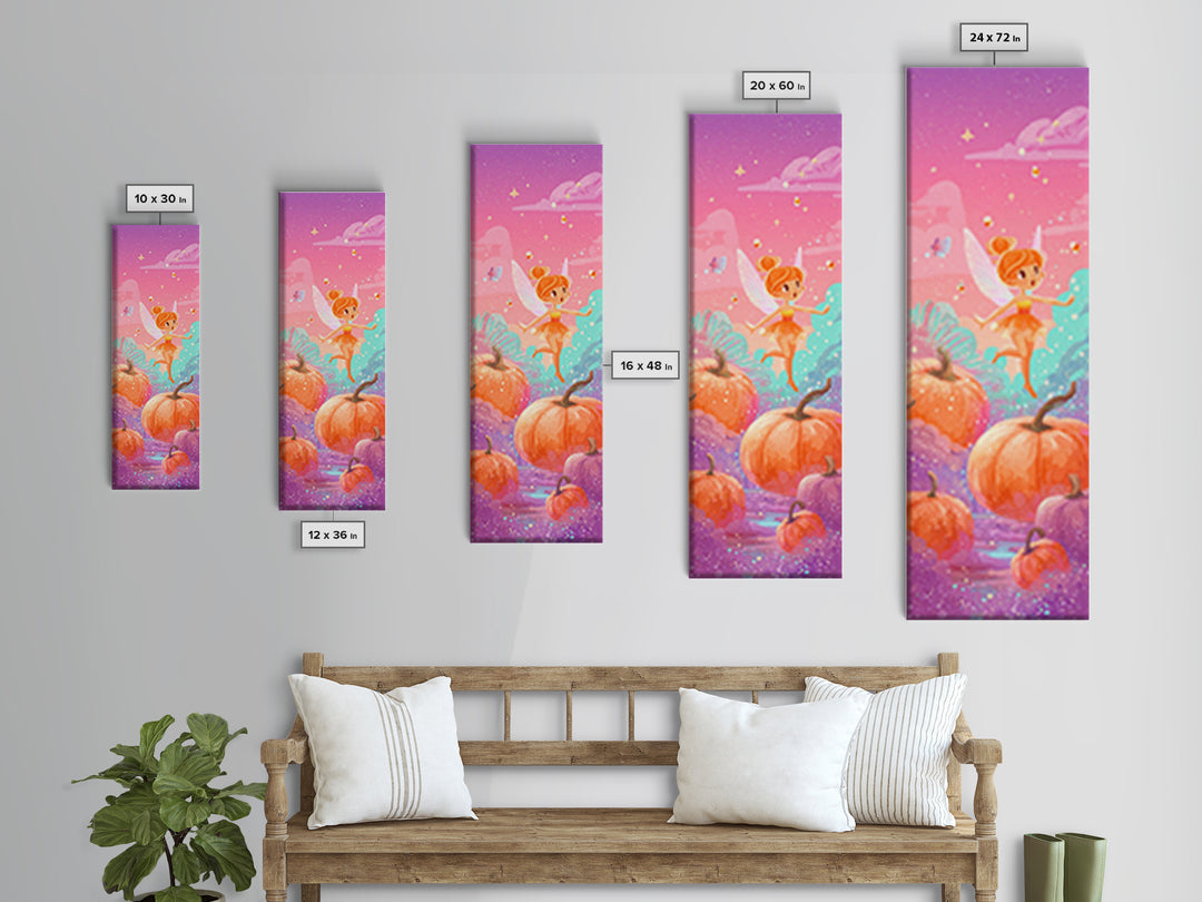 The Candy Corn Fairy, Cute Spooky Neon Art, Tall Narrow Wall Art, Canvas Print, Retro Halloween Decor, Neon Wall Art, Statement Wall Art