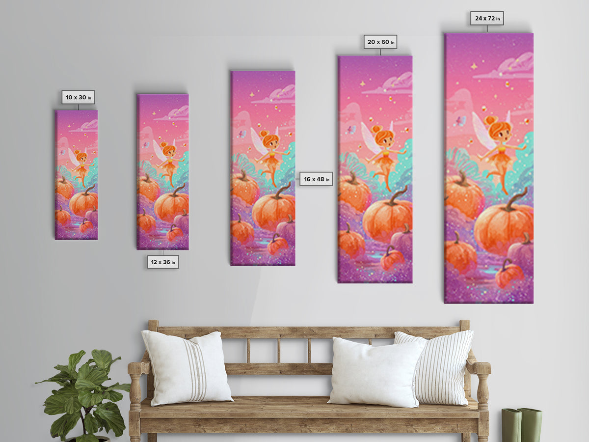 The Candy Corn Fairy, Cute Spooky Neon Art, Tall Narrow Wall Art, Canvas Print, Retro Halloween Decor, Neon Wall Art, Statement Wall Art