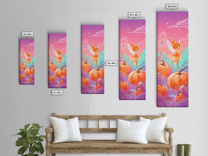 The Candy Corn Fairy, Cute Spooky Neon Art, Tall Narrow Wall Art, Canvas Print, Retro Halloween Decor, Neon Wall Art, Statement Wall Art