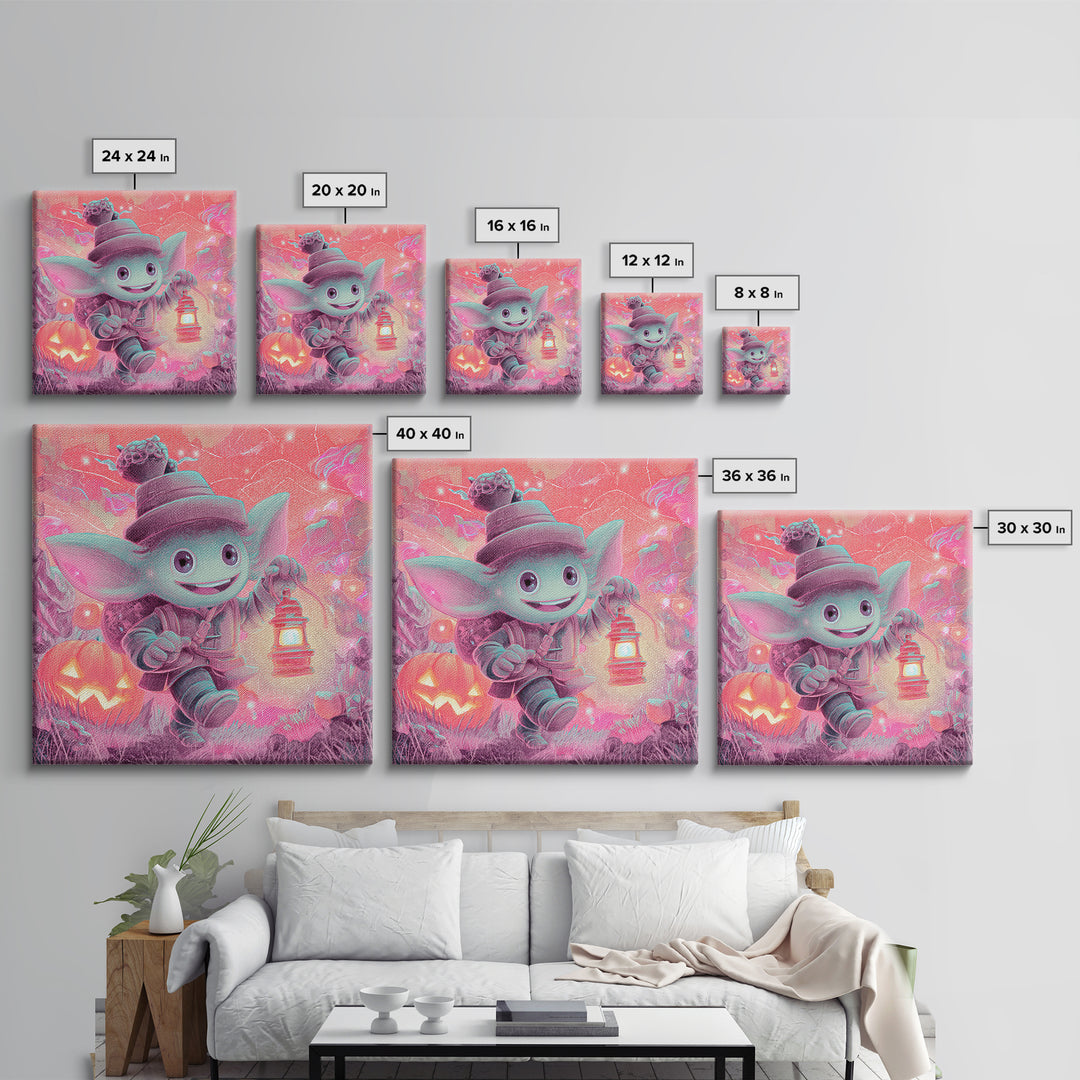 The Acorn Goblin, 80s Halloween Wall Art, Square Wall Art, Framed Canvas Print, Retro Halloween Decor, Neon Wall Art, Collectible Wall Decor