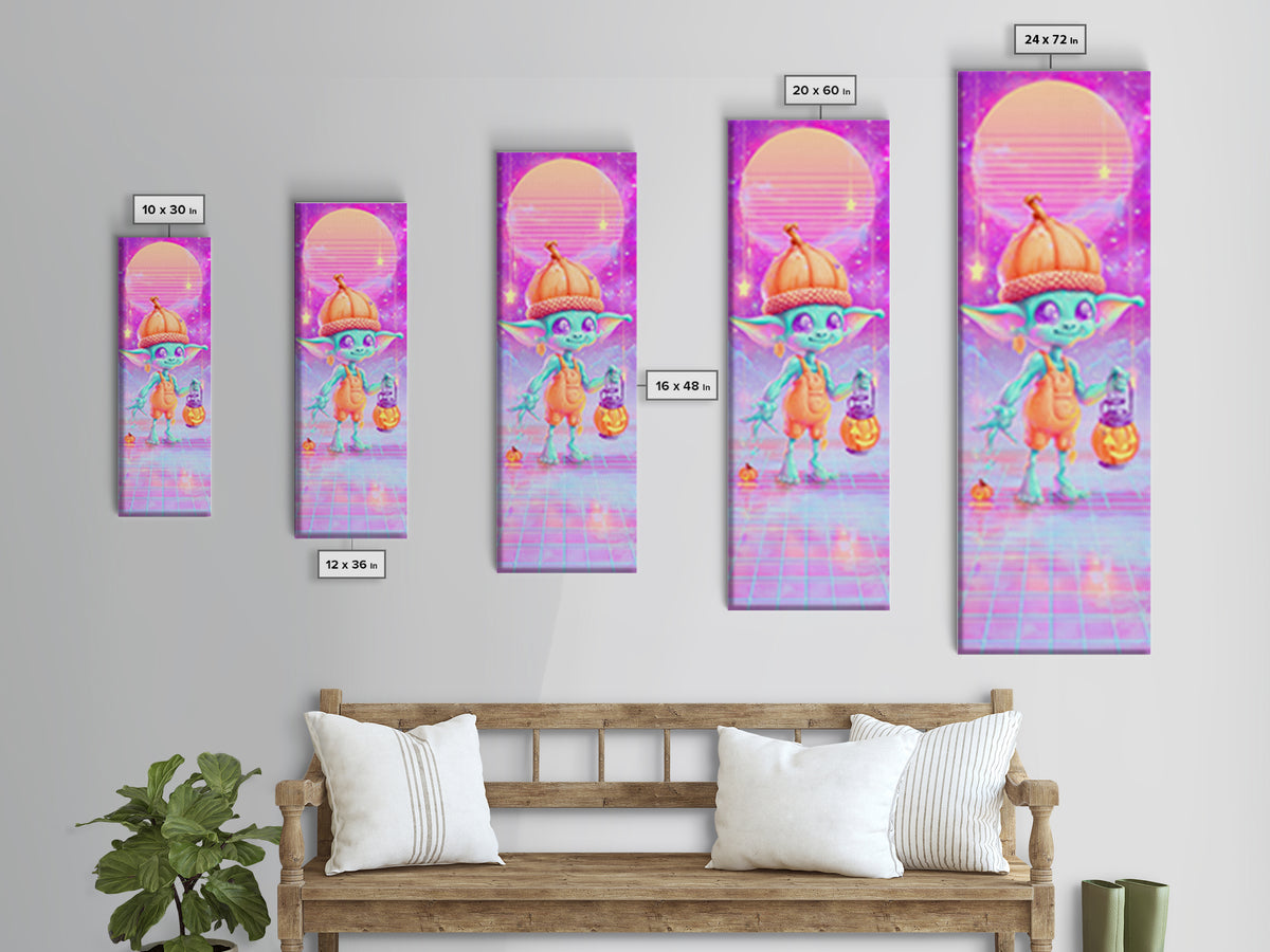 The Acorn Goblin, 80s Halloween Wall Art, Tall Narrow Wall Art, Framed Canvas Print, Retro Halloween Decor, Neon Wall Art, Macabre Wall Art