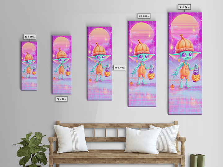 The Acorn Goblin, 80s Halloween Wall Art, Tall Narrow Wall Art, Framed Canvas Print, Retro Halloween Decor, Neon Wall Art, Macabre Wall Art