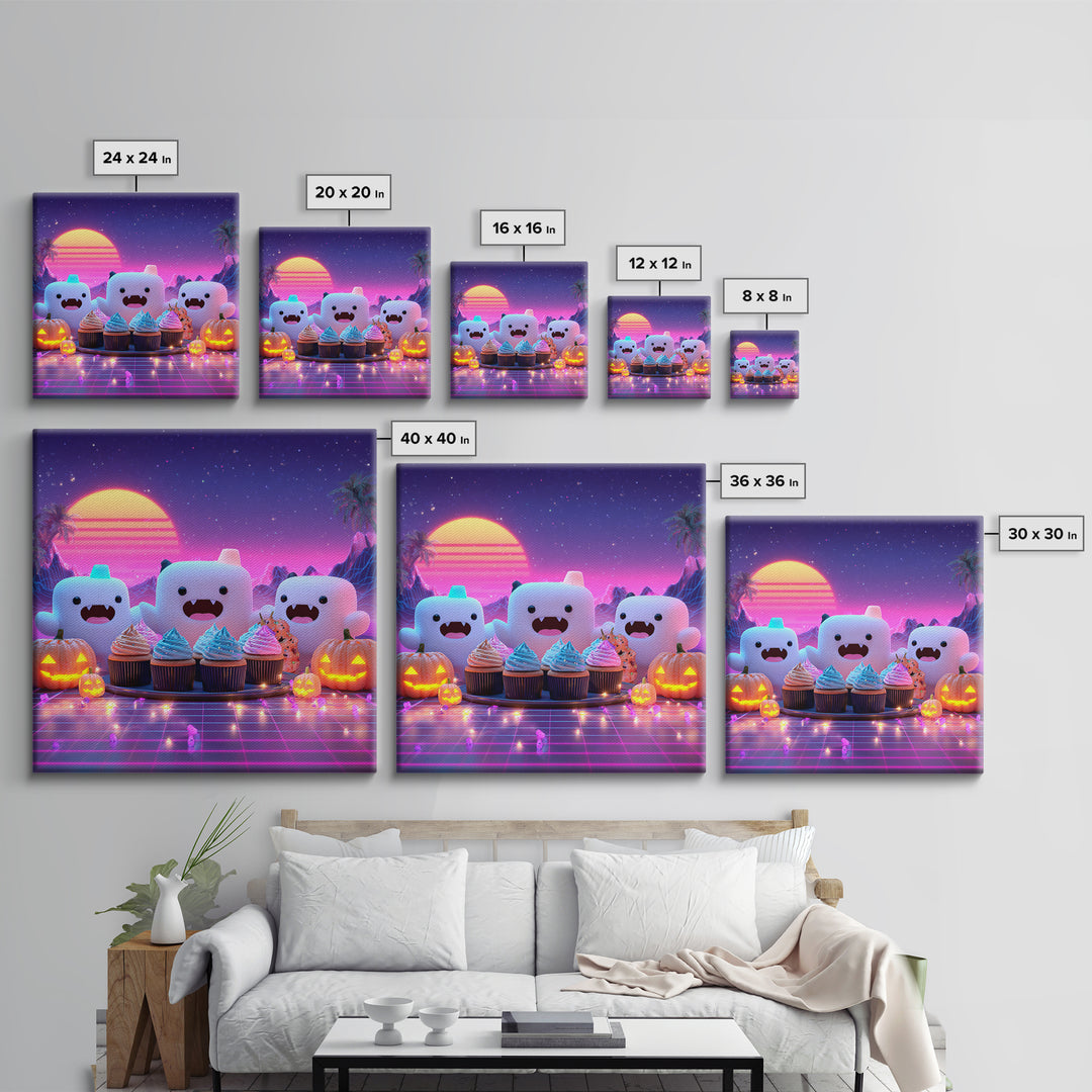 The Cupcake Vampire, Synthwave Halloween Art, Square Wall Art, Framed Canvas Print, Retro Halloween Decor, Neon Wall Art, Horror Wall Art