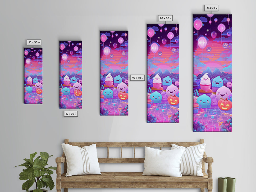 The Cupcake Vampire, Cute Spooky Neon Art, Tall Narrow Wall Art, Framed Canvas Print, Retro Halloween Decor, Neon Wall Art, Horror Wall Art