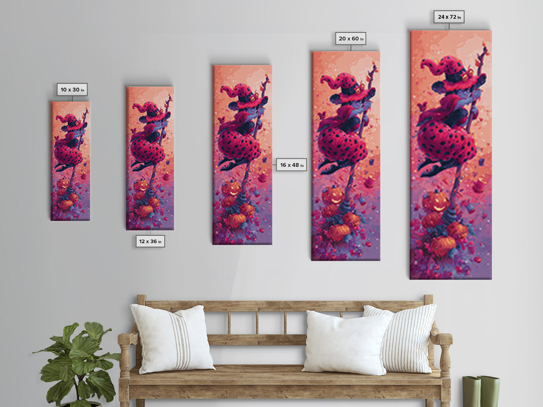 The Ladybug Witch, Retro Neon Halloween Art, Tall Narrow Wall Art, Canvas Print, Retro Halloween Decor, Neon Wall Art, Statement Wall Art
