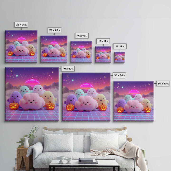 The Cloud Ghost, 80s Halloween Wall Art, Square Wall Art, Canvas Print, Retro Halloween Decor, Neon Wall Art, Collectible Wall Decor