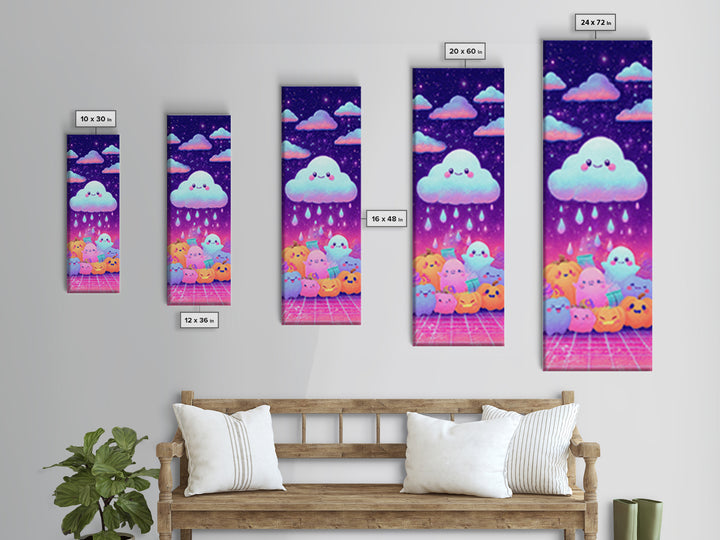 The Cloud Ghost, Synthwave Halloween Art, Tall Narrow Wall Art, Framed Canvas Print, Retro Halloween Decor, Neon Wall Art