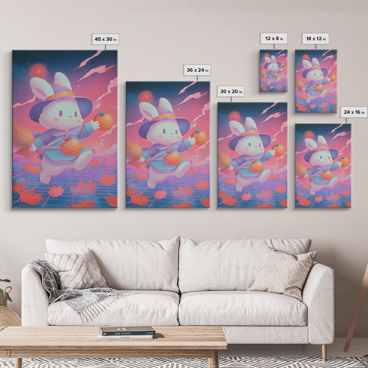 The Bunny Witch, Retro Neon Halloween Art, Vertical Wall Art, Canvas Print, Retro Halloween Decor, Neon Wall Art, Collectible Wall Decor