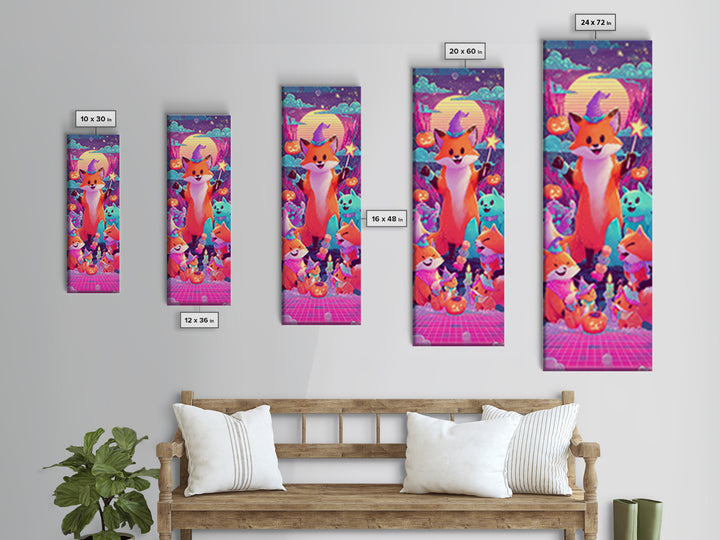 The Fox Wizard, 80s Halloween Wall Art, Tall Narrow Wall Art, Canvas Print, Retro Halloween Decor, Neon Wall Art, Dark Fantasy Art