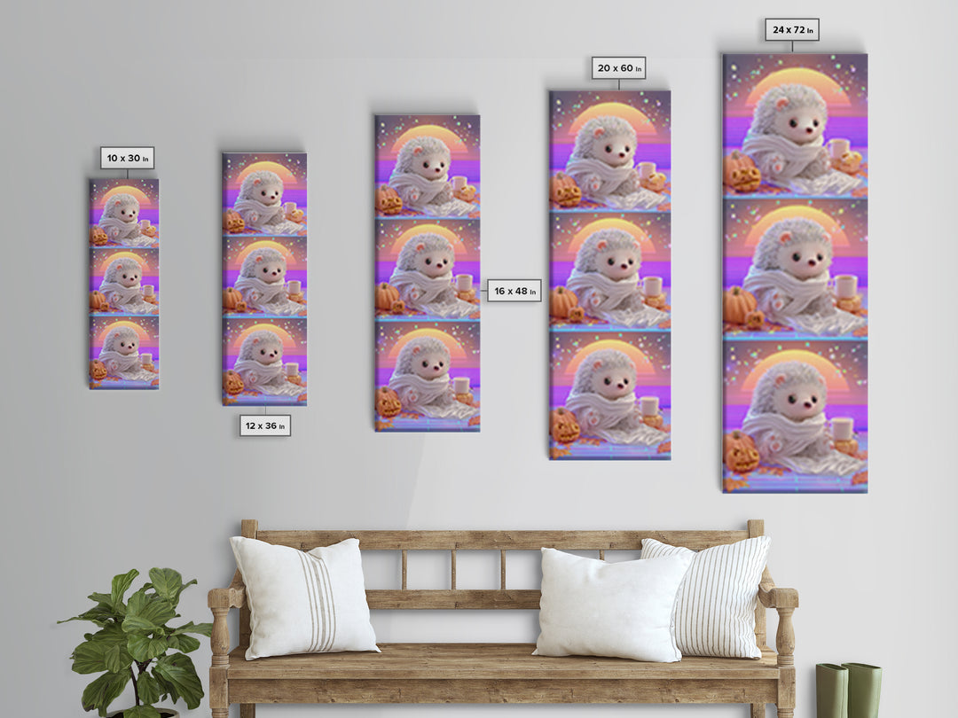 The Hedgehog Mummy, 80s Halloween Wall Art, Tall Narrow Wall Art, Framed Canvas Print, Retro Halloween Decor, Neon Wall Art