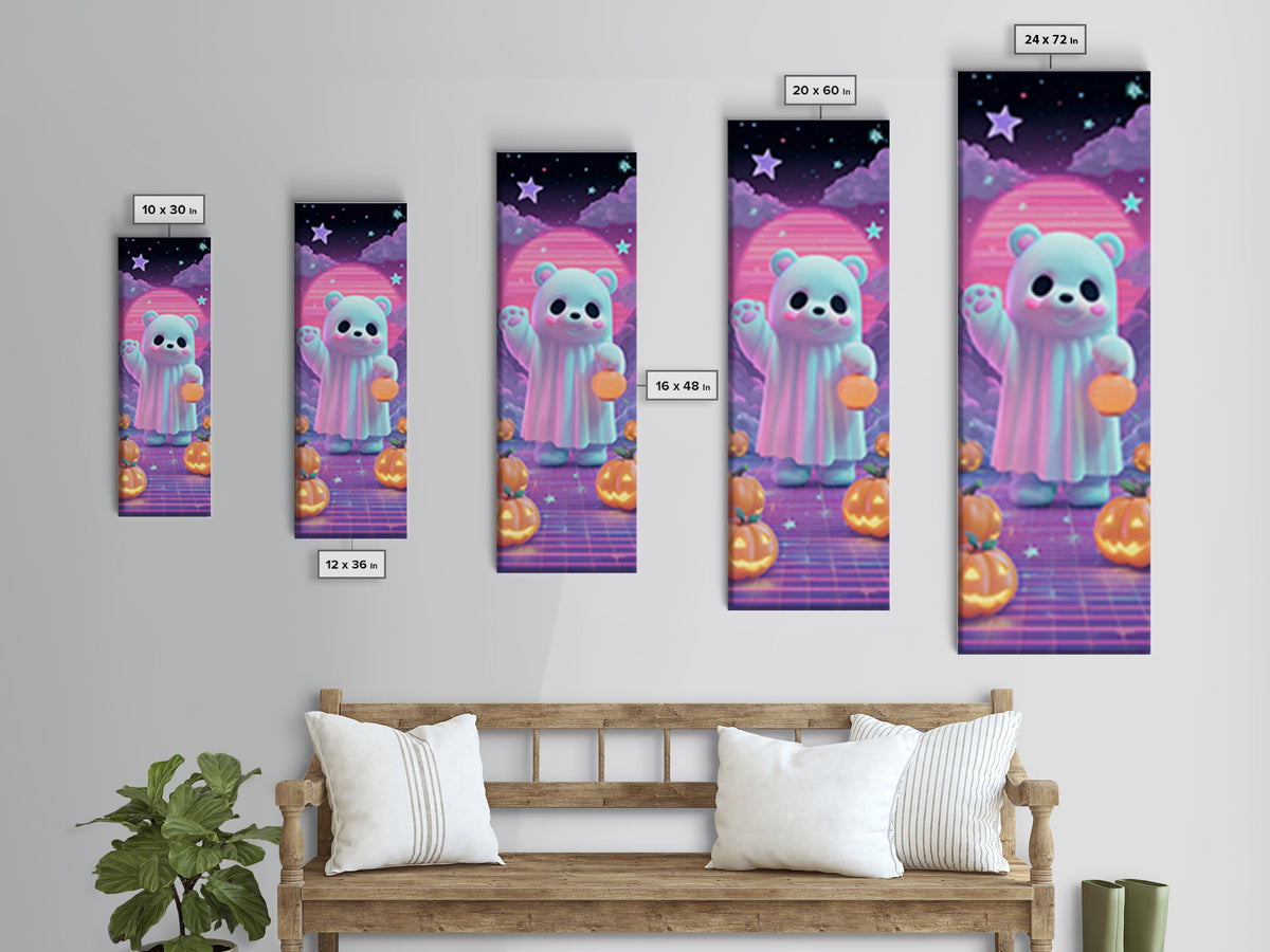 The Bear Cub Ghost, 80s Halloween Wall Art, Tall Narrow Wall Art, Canvas Print, Retro Halloween Decor, Neon Wall Art, Seasonal Home Decor