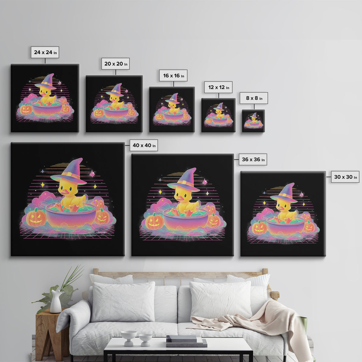 The Duckling Witch, Vaporwave Halloween Decor, Square Wall Art, Canvas Print, Retro Halloween Decor, Neon Wall Art, Dark Fantasy Art