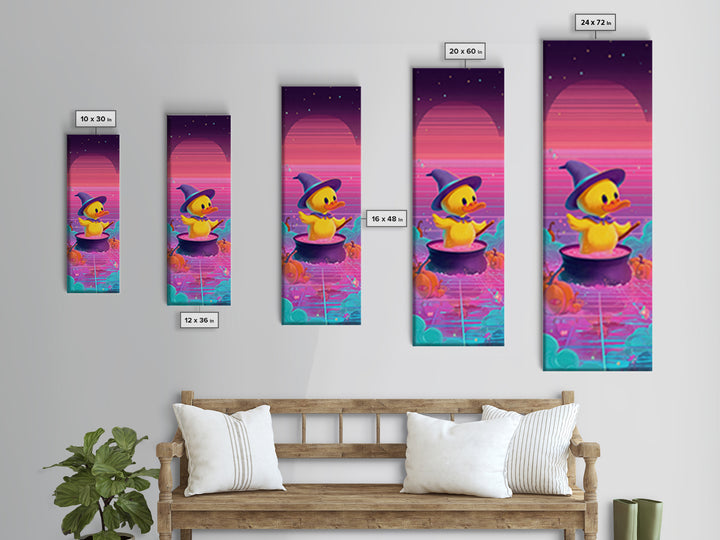 The Duckling Witch, Synthwave Halloween Art, Tall Narrow Wall Art, Canvas Print, Retro Halloween Decor, Neon Wall Art, Halloween Wall Art