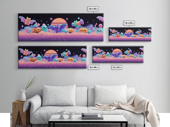 The Bat-Winged Otter, Vaporwave Halloween Decor, Extra Wide Wall Art, Canvas Print, Retro Halloween Decor, Neon Wall Art, Spooky Wall Decor