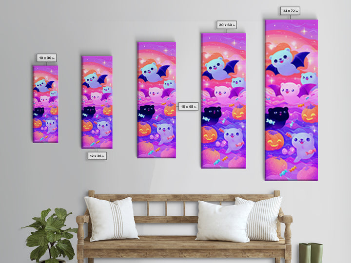 The Bat-Winged Otter, Vaporwave Halloween Decor, Tall Narrow Wall Art, Framed Canvas Print, Retro Halloween Decor, Neon Wall Art