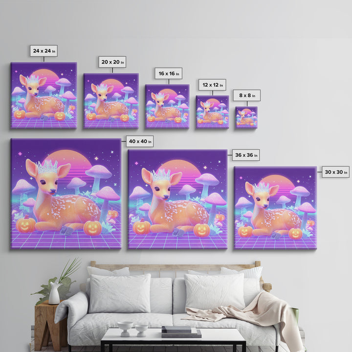 The Moon Princess Deer, 80s Halloween Wall Art, Square Wall Art, Canvas Print, Retro Halloween Decor, Neon Wall Art, Macabre Wall Art