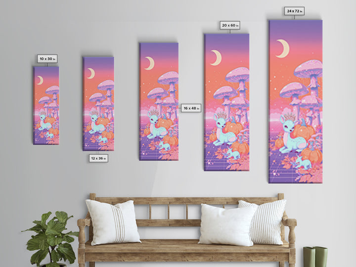 The Moon Princess Deer, Cute Spooky Neon Art, Tall Narrow Wall Art, Canvas Print, Retro Halloween Decor, Neon Wall Art, Spooky Wall Decor