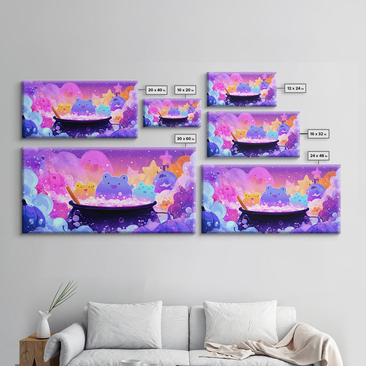 The Cauldron Frog, 80s Halloween Wall Art, Wide Panoramic Art, Canvas Print, Retro Halloween Decor, Neon Wall Art, Seasonal Home Decor