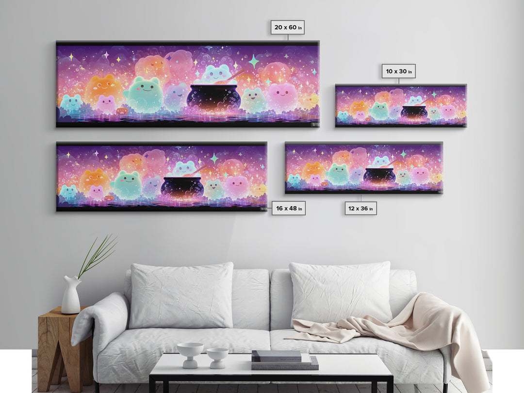 The Cauldron Frog, Synthwave Halloween Art, Extra Wide Wall Art, Framed Canvas Print, Retro Halloween Decor, Neon Wall Art, Horror Wall Art