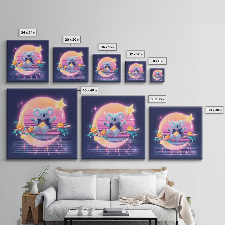 The Koala Wizard, 80s Halloween Wall Art, Square Wall Art, Framed Canvas Print, Retro Halloween Decor, Neon Wall Art, Seasonal Home Decor