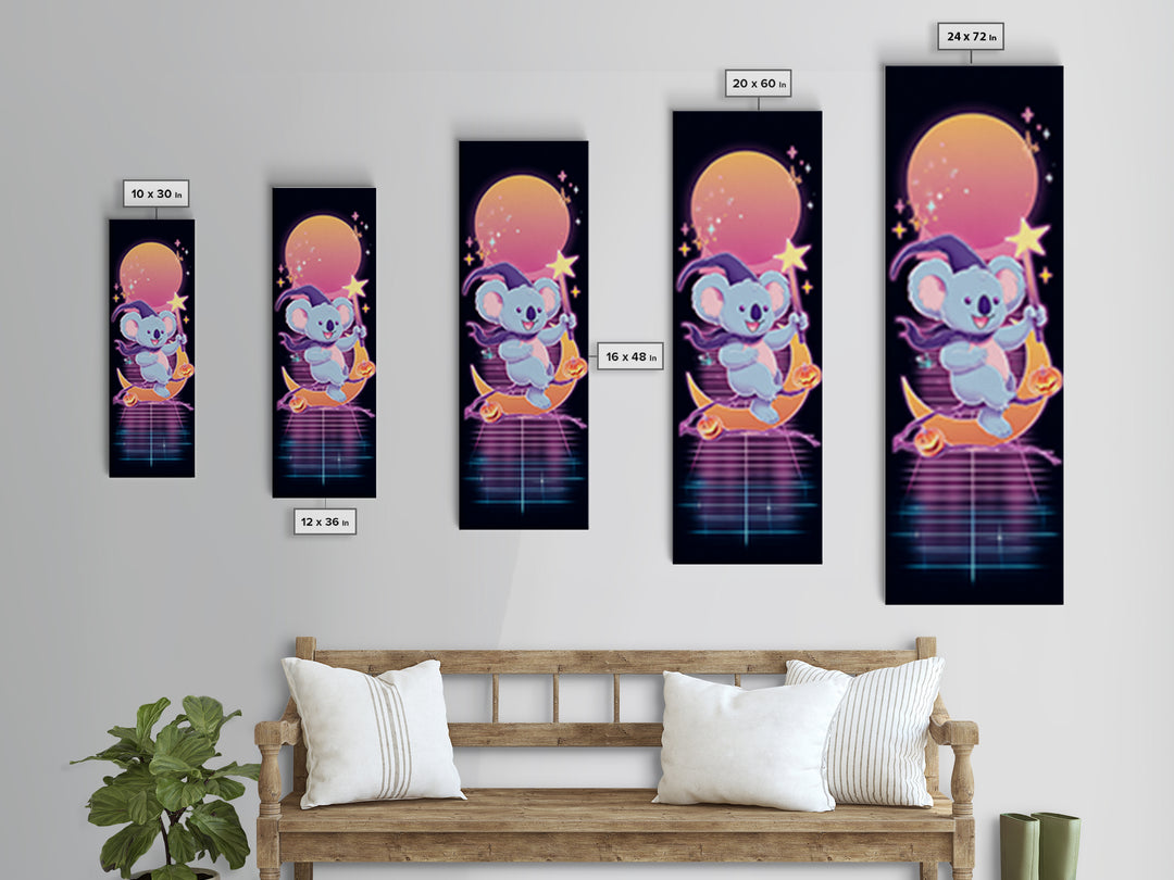 The Koala Wizard, Synthwave Halloween Art, Tall Narrow Wall Art, Canvas Print, Retro Halloween Decor, Neon Wall Art, Spooky Wall Decor