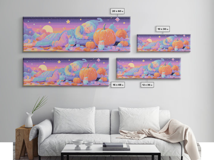 The Bubble Potion Apprentice, Vaporwave Halloween Decor, Extra Wide Wall Art, Framed Canvas Print, Retro Halloween Decor, Neon Wall Art