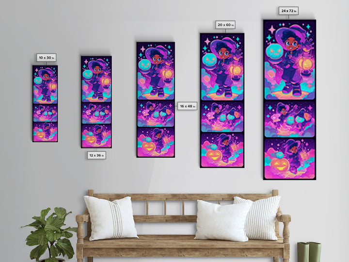 The Cookie Spellcaster, 80s Halloween Wall Art, Tall Narrow Wall Art, Framed Canvas Print, Retro Halloween Decor, Neon Wall Art