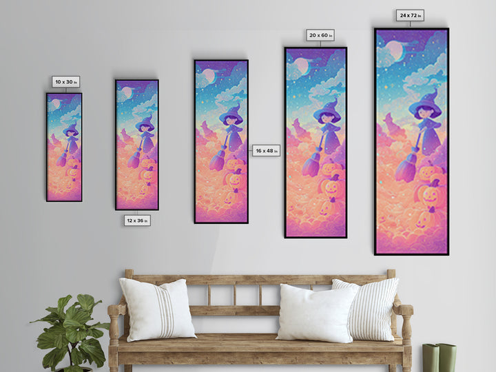 The Stardust Apprentice, Synthwave Halloween Art, Tall Narrow Wall Art, Canvas Print, Retro Halloween Decor, Neon Wall Art
